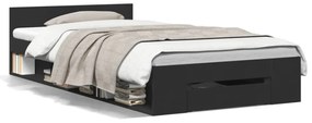 Cadru de pat cu sertar, negru, 90x200 cm, lemn prelucrat