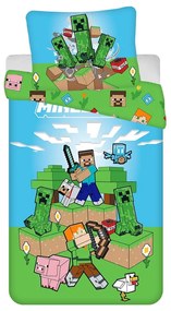 Lenjerie de pat pentru copii verde-albastră din bumbac pentru pat de o persoană 140x200 cm Minecraft "Outdoor Mobs" – Jerry Fabrics
