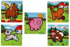 Lemn Mini Jigsaw Puzzle, 9 bucăți, Meu prima animale pentru cel mai tanar cele, 15 x 15 x 0.8 cm, asist 6 tipuri