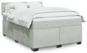 vidaXL Pat box spring cu saltea, gri deschis, 140x200 cm, catifea