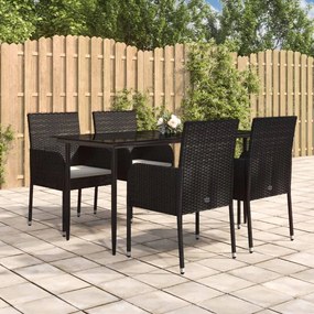 3185145 vidaXL Set mobilier de grădină cu perne, 5 piese, negru, poliratan