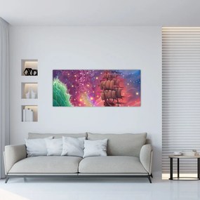 Tablou - Cerul spațial cu navă (120x50 cm)