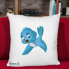 Perna Decorativa Pui de Pasare Albastru, 40x40 cm, Alb Pufos, Husa Detasabila, Perna Inclusa, BEKZ®