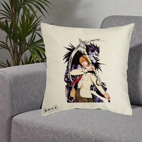 Perna Personalizata Death Note Light si Ryuk Duo, 40x40 cm, Ecru, Husa Detasabila, Perna Inclusa, BEKZ®