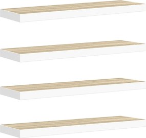 vidaXL Rafturi perete suspendate 4 buc. stejar/alb 90x23,5x3,8 cm MDF