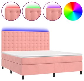 Pat continental cu saltea  LED, roz, 120x200 cm, catifea Roz, 160 x 200 cm, Nasturi de tapiterie