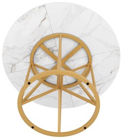 Masă rotundă de dining din MDF, Alb+Auriu | Aosom Romania