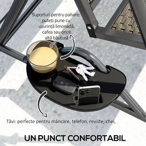 Outsunny Leagăn de Grădină 3 Locuri din Ratan PE cu Acoperiș Reglabil și Suporturi pentru Pahare, Leagăn de Exterior cu Cadru din Oțel, Capacitate 320 kg, 204x112x150 cm, Gri | Aosom Romania