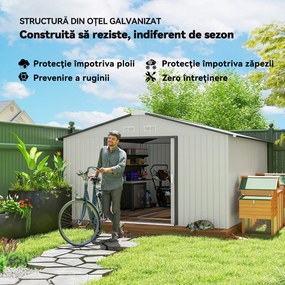 Outsunny Cobertizo de Jardín Exterior 12,4 m² 340x386x200 cm con Puerta Corredera Techo Inclinado y 4 Ventanas Blanco | Aosom Romania