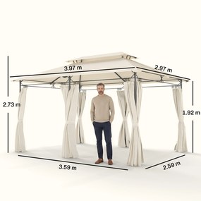 Outsunny Pavilion de Grădină cu Acoperiș Dublu, 397x297x265 cm, Alb Crem | Aosom Romania