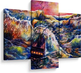 Tablou - Navă pe valurile oceanului, aquarelă (90x60 cm)