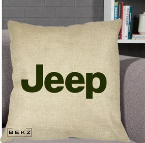 Perna Personalizata cu emblema Jeep, 40x40 cm, Crem, Husa Detasabila, Perna Inclusa, BEKZ®