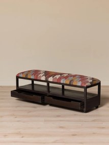 Banchetă din lemn de acacia, cu 2 sertare, tapițată cu iută și lână, multicolor, 40×138×40,5 cm, „Tikana"