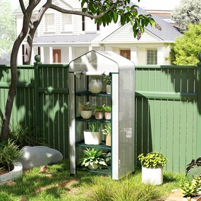 Outsunny Sera de polietilenă, seră, mini-seră, casa de plante, spațiu de germinare, 4 rafturi, 69 x 50 x 165 cm, alb | Aosom Romania