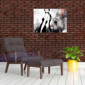 Tablou pe sticlă - Doamna și Turnul Eiffel (70x50 cm)
