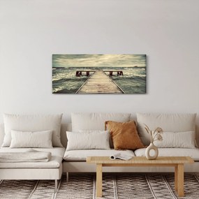 Tablou cu dig din lemn la mare (120x50 cm)