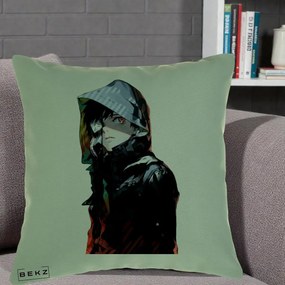 Perna Personalizata Tokyo Ghoul Ken Kaneki cu Masca si Gluga, 40x40 cm, Verde, Husa Detasabila, Perna Inclusa, BEKZ®