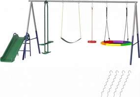 AIYAPLAY Cadru de leagăn 5 in 1 cu tobogan reglabil pe înălțime Cadru cu leagăn tip cuib 382x196 x203 cm Multicolor | Aosom Romania