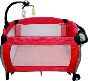 Patut Pliant rotund cu balansoar, Tarc copii Baby Care™ ROUND NEST, Pliabil pe 2 Niveluri cu muzica si Masa infasat, Jucarie Carusel cu jucarii din