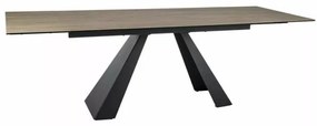 Masa Bucatarie Si Dining SALVADORE Extensibila Sticla Securizata+Ceramica Maro Sabbia/Negru 160(240)x90 cm