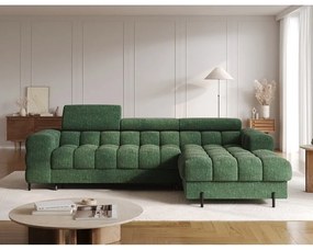 Colțar verde extensibil/cu spațiu de depozitare cu tapițerie din țesătură bouclé (cu colț pe partea dreaptă/cu șezlong) Felro – ELTAP