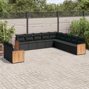 3227805 vidaXL Set canapele de grădină cu perne, 11 piese, negru, poliratan