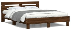 3207545 vidaXL Cadru de pat cu tăblie și LED, stejar maro, 150x200 cm
