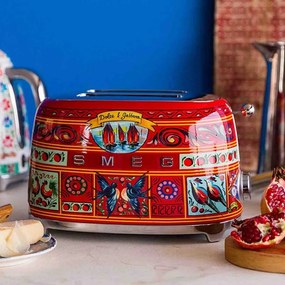 Prajitor de paine SMEG Dolce & Gabbana Sicily is my Love! TSF01DGEU, 950 W, 2 felii, 6 trepte, Tava pentru firimituri, Cablu integrat, Otel inoxidabil, Multicolor