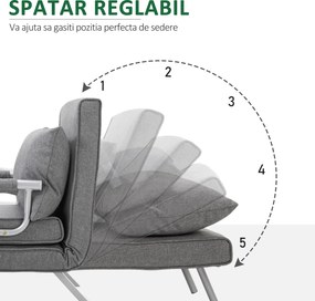 HOMCOM Canapea Extensibilă cu Poziție Reglabilă în 5 Niveluri, Canapea pliabilă cu pernă, 65x69x80 cm, Gri | Aosom Romania