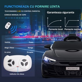 HOMCOM Masina Electrica pentru Copii 5 Ani Licenta Audi, Auto pentru Copii cu Telecomanda si Muzica, Centuri de Siguranta si Faruri, Neagra