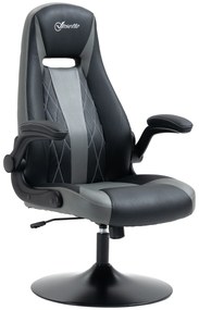 Vinsetto Scaun de gaming ergonomic cu bază rotundă din metal pivotantă 360° înălțime reglabilă pernă pentru gât brațe rabatabile PVC gri negru | Aosom Romania