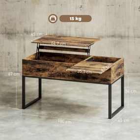 HOMCOM Masă de Cafea Extensibilă cu Encimera Desfășurabilă Închidere Moale Spațiu Ascuns de Depozitare 100x45x67 cm Marrón Rústico | Aosom Romania