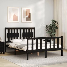3192430 vidaXL Cadru de pat cu tăblie, negru, 140x200 cm, lemn masiv