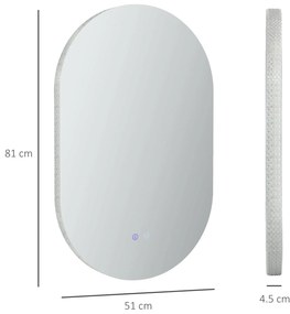 kleankin Oglindă de Perete cu Lumină LED în 3 Culori și Funcție Anti-Aburire, 81x51x4.5 cm, Transparent | Aosom Romania