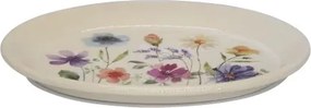 Tavă pentru ghiveci din ceramică cu flori de câmp, crem, H2,5/L25 cm, „Fleurville”