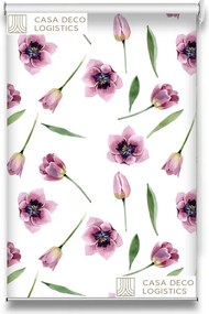 Roletă textilă Floral 8017 albă cu flori roz și lalele