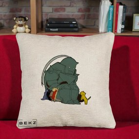 Perna Personalizata Fullmetal Alchemist Alphonse cu Pisici, 40x40 cm, Bej Canapea, Husa Detasabila, Perna Inclusa, BEKZ®