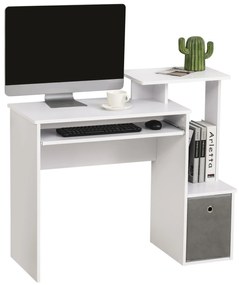 HOMCOM Birou Modern pentru PC cu Etajeră, Suport pentru Tastatură, Blat şi Sertar din Ţesătură, 100x40x86.6 cm, Alb | Aosom Romania