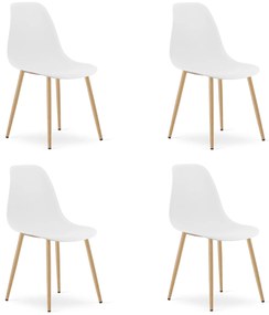 Set 4 Scaune Bucatarie/Dining Velo Plus Albe Picioare Metalice Finisaj Lemn