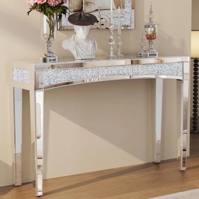 MAOG4 - Masa toaleta oglinda, masuta consola, 120 cm, cosmetica machiaj, vanity birou, Argintiu