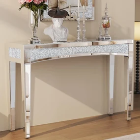 MAOG4 - Masa toaleta oglinda, masuta consola, 120 cm, cosmetica machiaj, vanity birou, Argintiu