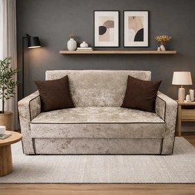 Canapea SAMY NEXT extensibila, 2 locuri, cu lada de depozitare, catifea plusata bej , cadru metalic, 152x100x92 cm catifea plusata, Bej