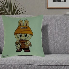 Perna Personalizata Labubu Streetwear Portocaliu, 40x40 cm, Verde, Husa Detasabila, Perna Inclusa, BEKZ®