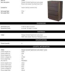 Dulapior inalt cu 4 sertare design elegant LUX Camelot high