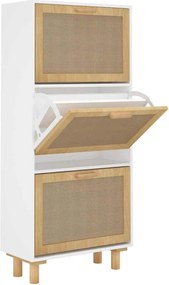 vidaXL Pantofar, alb, 52x25x115 cm, lemn prelucrat și ratan natural