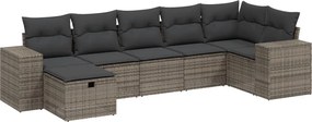 vidaXL Set canapele de grădină, 7 piese, cu perne, gri, poliratan
