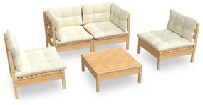 3096178 vidaXL Set mobilier grădină cu perne, 5 piese, crem, lemn de pin