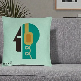 Perna Personalizata Retro Casti Muzicale, 40x40 cm, Verde Menta, Husa Detasabila, Perna Inclusa, BEKZ®