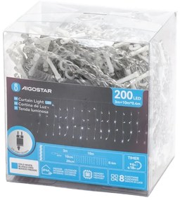 Aigostar - Ghirlandă LED de exterior pentru Crăciun 200xLED/3,6W/230V/8 funcții 10x0,4m IP44 alb rece