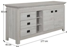 Comoda Casablanca Loft Cu 2 Usi Si 3 Sertare Gri Antic, 177 Cm